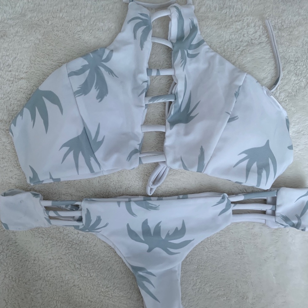 Grey Palm Leaf Swimsuit from Zaful